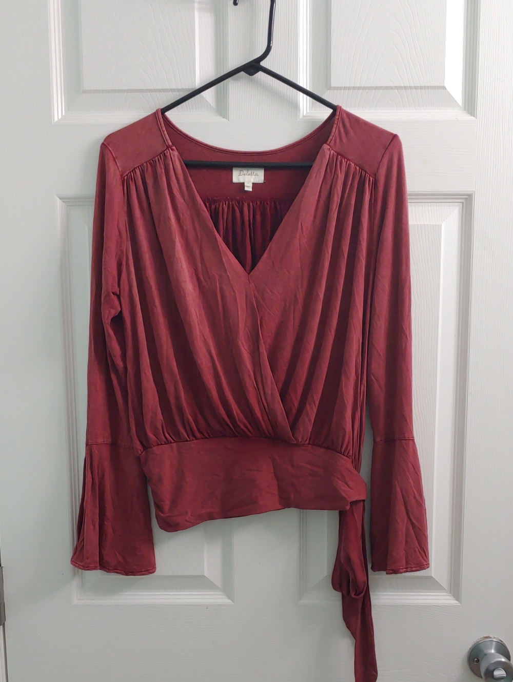 Anthropologie Deletta Sirpo Bell Sleeve Shirt Long Sleeve Faded  Rose Boho Wrap